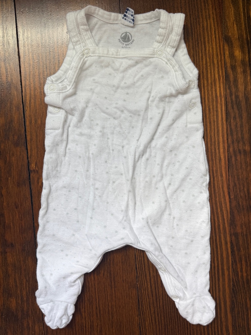 Petit Bateau White Footed Baby One-Piece with Subtle Star Texture